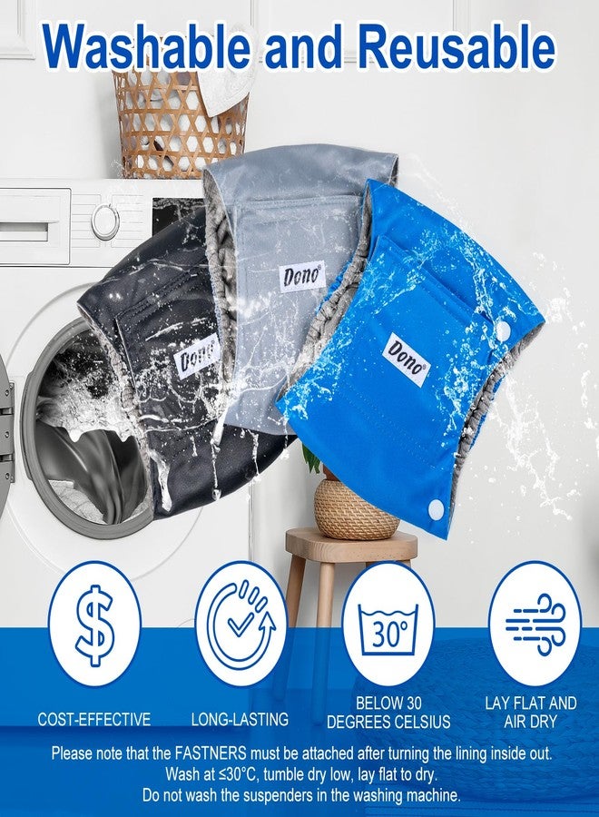 دونو أحزمة بطن قابلة للغسل من دونو للكلاب الذكور، عبوة من 3 قطع، حفاضات كلاب قابلة لإعادة الاستخدام، أغطية فائقة الامتصاص للكلاب والجراء الذكور، أزرق، أسود، رمادي، كبير - Image 5